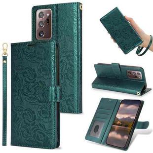 For Samsung Galaxy Note20 Ultra Peony Flowers Imprint Leather Phone Case(Green)