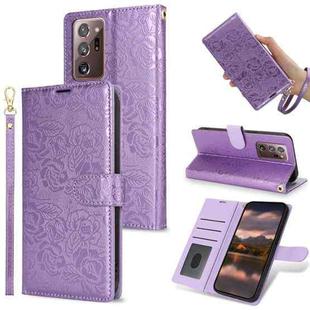 For Samsung Galaxy Note20 Ultra Peony Flowers Imprint Leather Phone Case(Purple)