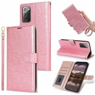 For Samsung Galaxy Note20 Peony Flowers Imprint Leather Phone Case(Pink)