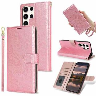 For Samsung Galaxy S25 Ultra 5G Peony Flowers Imprint Leather Phone Case(Pink)