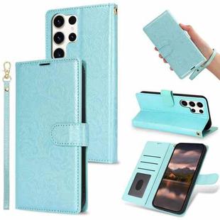 For Samsung Galaxy S25 Ultra 5G Peony Flowers Imprint Leather Phone Case(Sky Blue)