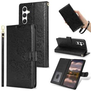 For Samsung Galaxy S23 FE 5G Peony Flowers Imprint Leather Phone Case(Black)