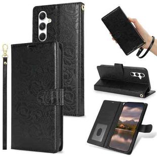 For Samsung Galaxy S24+ 5G Peony Flowers Imprint Leather Phone Case(Black)