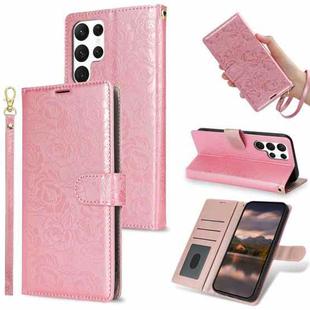 For Samsung Galaxy S23 Ultra 5G Peony Flowers Imprint Leather Phone Case(Pink)