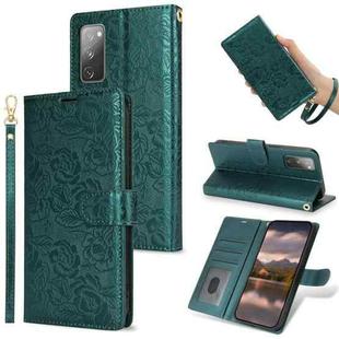 For Samsung Galaxy S20 FE Peony Flowers Imprint Leather Phone Case(Green)