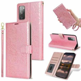 For Samsung Galaxy S20 FE Peony Flowers Imprint Leather Phone Case(Pink)