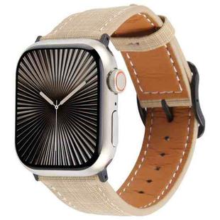 For Apple Watch 46mm / 49mm / 45mm / 44mm Plaid Buckle Microfiber Leather Watch Band(Khaki)