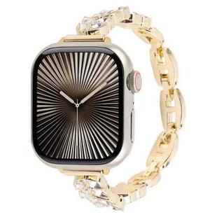 For Apple Watch 46mm / 49mm / 45mm / 44mm Quick Release Leaf Diamond Alloy Slim Watch Band(Gold)