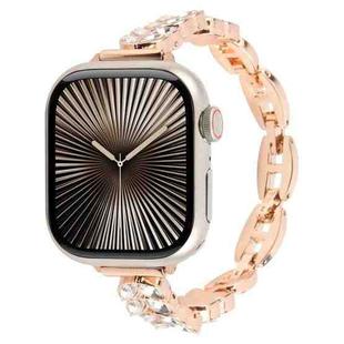 For Apple Watch 46mm / 49mm / 45mm / 44mm Quick Release Leaf Diamond Alloy Slim Watch Band(Rose Gold)