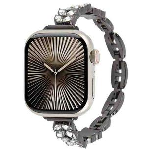 For Apple Watch 42mm / 41mm / 40mm / 38mm Quick Release Leaf Diamond Alloy Slim Watch Band(Black)