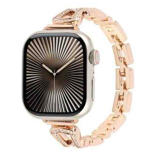 For Apple Watch 46mm / 49mm / 45mm / 44mm Quick Release U-Shaped Diamond Alloy Slim Watch Band(Rose Gold)