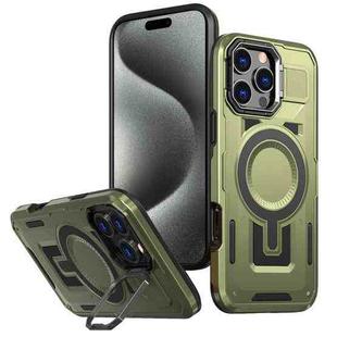 For iPhone 15 Pro Max Shield Hollow Frame Holder MagSafe Phone Case(Olive Green)