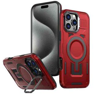 For iPhone 15 Pro Max Shield Hollow Frame Holder MagSafe Phone Case(Red)