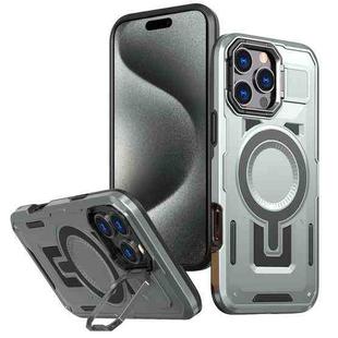 For iPhone 15 Pro Max Shield Hollow Frame Holder MagSafe Phone Case(Grey)