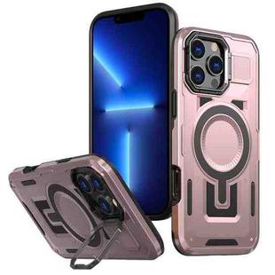 For iPhone 13 Pro Max Shield Hollow Frame Holder MagSafe Phone Case(Rose Gold)