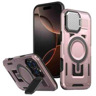 For iPhone 16 Pro Max Shield Frame Holder MagSafe Phone Case(Rose Gold)