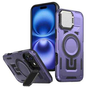 For iPhone 16 Plus Shield Frame Holder MagSafe Phone Case(Purple)