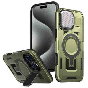 For iPhone 15 Pro Max Shield Frame Holder MagSafe Phone Case(Olive Green)