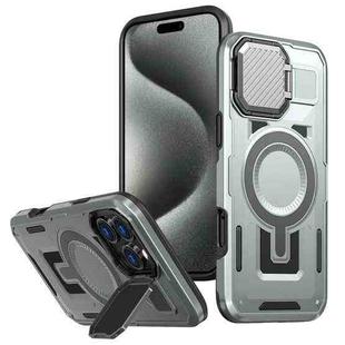 For iPhone 15 Pro Max Shield Frame Holder MagSafe Phone Case(Grey)