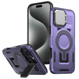 For iPhone 15 Pro Max Shield Frame Holder MagSafe Phone Case(Purple)