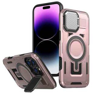 For iPhone 14 Pro Shield Frame Holder MagSafe Phone Case(Rose Gold)