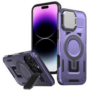 For iPhone 14 Pro Shield Frame Holder MagSafe Phone Case(Purple)