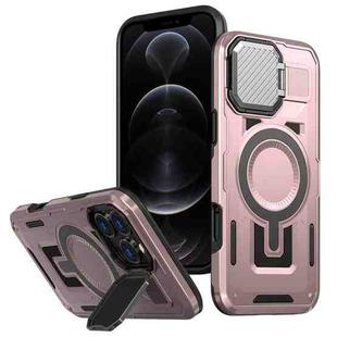 For iPhone 12 Pro Max Shield Frame Holder MagSafe Phone Case(Rose Gold)