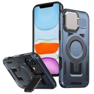 For iPhone 11 Shield Frame Holder MagSafe Phone Case(Blue)