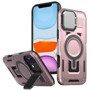 For iPhone 11 Shield Frame Holder MagSafe Phone Case(Rose Gold)