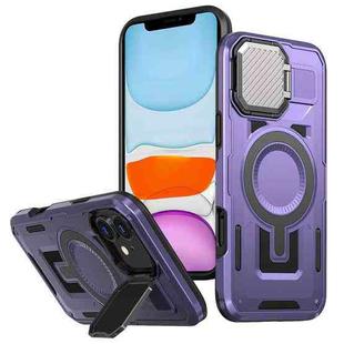 For iPhone 11 Shield Frame Holder MagSafe Phone Case(Purple)