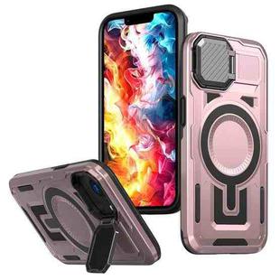 For iPhone 16e Shield Frame Holder MagSafe Phone Case(Rose Gold)