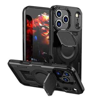 For iPhone 17 Pro Max Shield Frame Holder MagSafe Phone Case(Black)