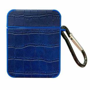 For AirPods 1 / 2 Crocodile Pattern Square Leather Earphone Case(Blue)