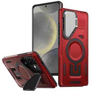 For Samsung Galaxy S25 5G Shield Frame Holder MagSafe Phone Case(Red)