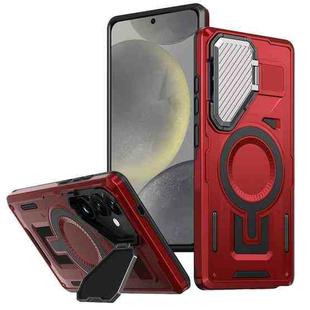 For Samsung Galaxy S24 FE 5G Shield Frame Holder MagSafe Phone Case(Red)