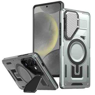 For Samsung Galaxy S24 FE 5G Shield Frame Holder MagSafe Phone Case(Grey)