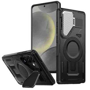 For Samsung Galaxy S24+ 5G Shield Frame Holder MagSafe Phone Case(Black)