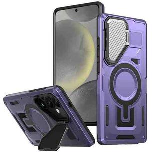 For Samsung Galaxy S24+ 5G Shield Frame Holder MagSafe Phone Case(Purple)