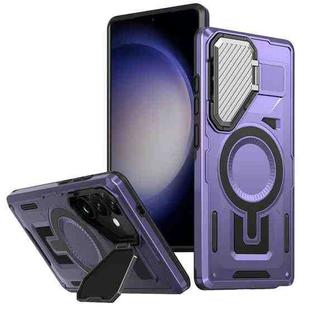 For Samsung Galaxy S23 FE 5G Shield Frame Holder MagSafe Phone Case(Purple)