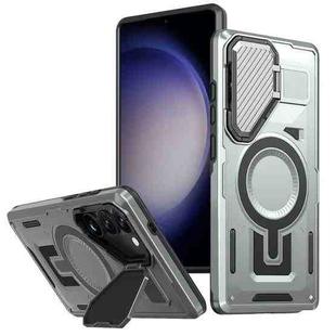 For Samsung Galaxy S23+ 5G Shield Frame Holder MagSafe Phone Case(Grey)