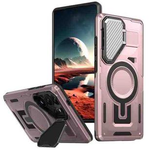 For Samsung Galaxy S25 Ultra 5G Shield Frame Holder MagSafe Phone Case(Rose Gold)