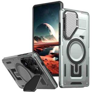 For Samsung Galaxy S25 Ultra 5G Shield Frame Holder MagSafe Phone Case(Grey)