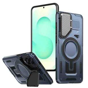 For Samsung Galaxy S25 Edge 5G Shield Frame Holder MagSafe Phone Case(Blue)