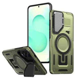 For Samsung Galaxy S25 Edge 5G Shield Frame Holder MagSafe Phone Case(Olive Green)