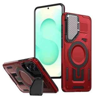 For Samsung Galaxy S25 Edge 5G Shield Frame Holder MagSafe Phone Case(Red)