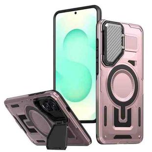 For Samsung Galaxy S25 Edge 5G Shield Frame Holder MagSafe Phone Case(Rose Gold)