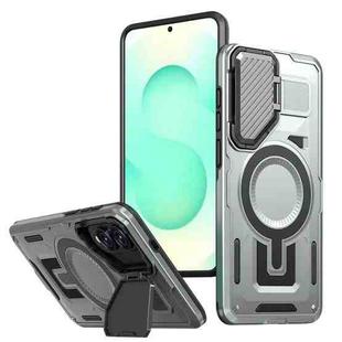 For Samsung Galaxy S25 Edge 5G Shield Frame Holder MagSafe Phone Case(Grey)