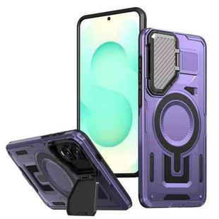 For Samsung Galaxy S25 Edge 5G Shield Frame Holder MagSafe Phone Case(Purple)