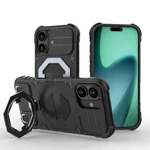 For iPhone 17 Camera Shield Armor MagSafe Holder Phone Case with Strap(Black)