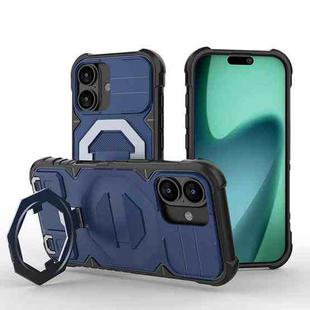 For iPhone 17 Camera Shield Armor MagSafe Holder Phone Case with Strap(Sapphire Blue)